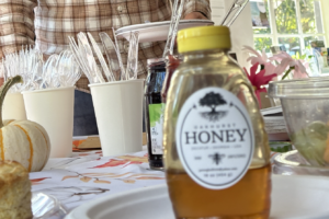 honey jar on a table